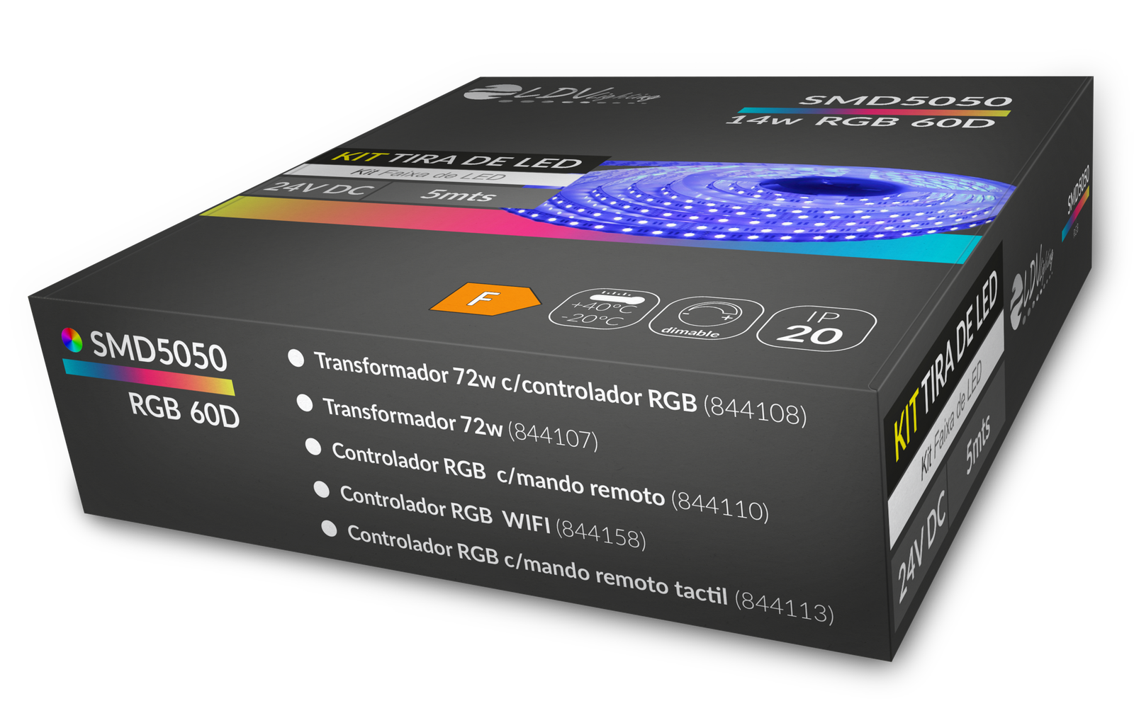 Modelo-3D-kit-box-MODEL-2-RGB.png K3-KIT TIRA DE LED SMD5050 60D 14w RGB DC24V IP20 5mts + TRANSFORMADOR 72W+ CONTROLADOR WIFI RGB - Imagen 1